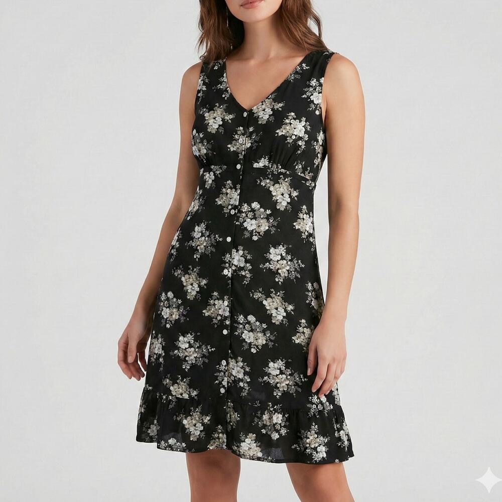 Limited London Paris New York Womens Small Dress Rayon Black Floral Sleeveless